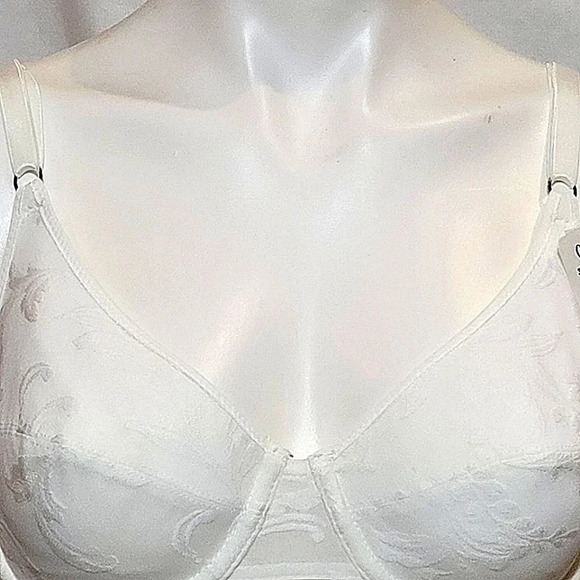 Olga 33184 Sheer Tapestry Lace Underwire Full Coverage Bra 36C White NWT - Picture 3 of 10